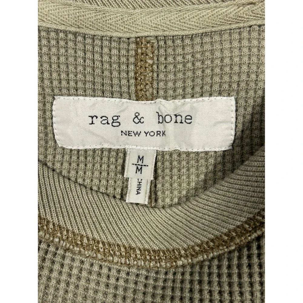 Rag & Bone Thermal Shirt Mens Medium Olive Green Waffle Knit Long Sleeve - Picture 3 of 4